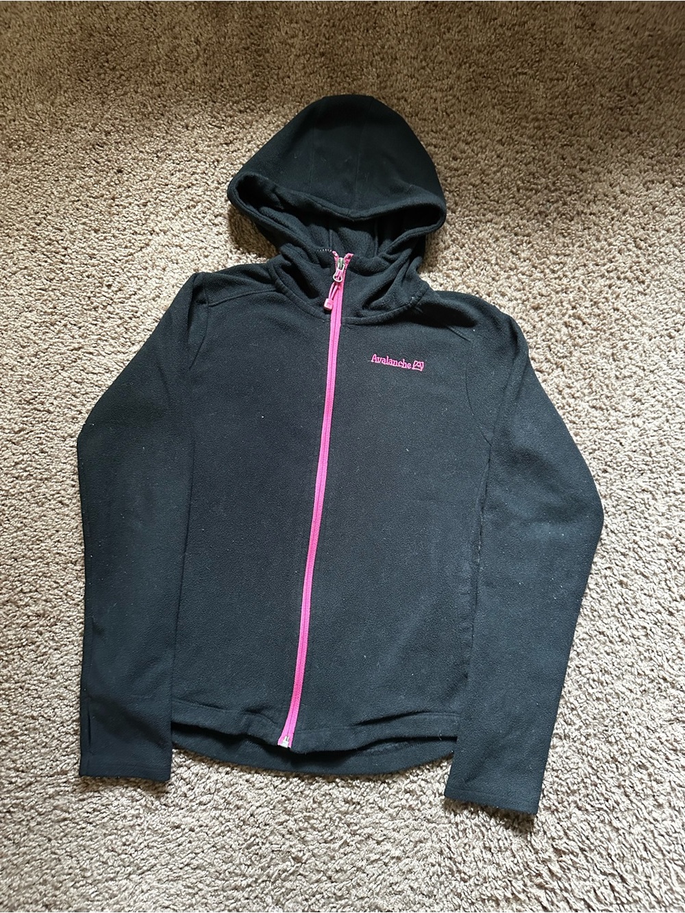 Avalanche Black Hooded Puffer Jacket with Pink Zipper